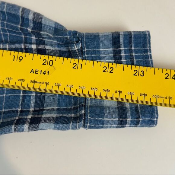 Lauren Ralph Lauren Blue Linen Plaid Shirt M - Picture 7 of 7